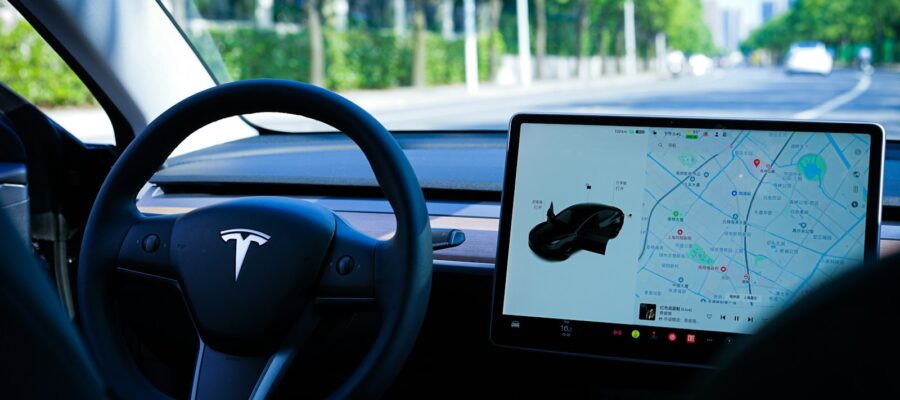 a car dashboard with a gps device