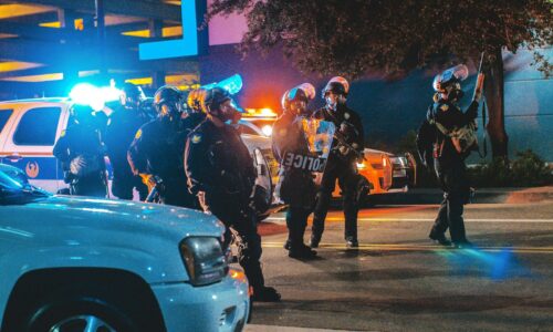 group of police in the middle of the road