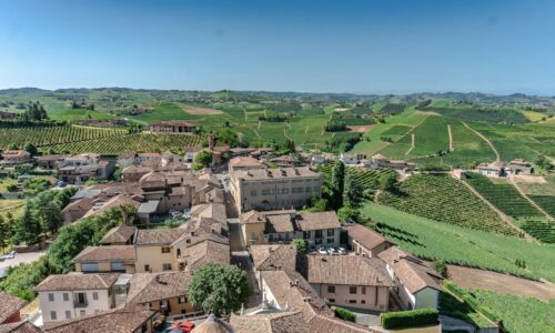 a town with many buildings and trees
