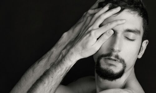 grayscale photo of man