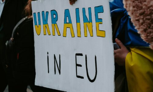 a person holding a sign that says ukraine in eu
