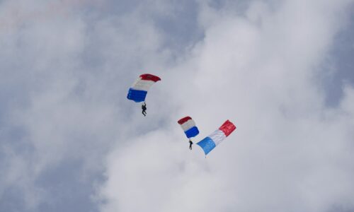 a group of people parachuting