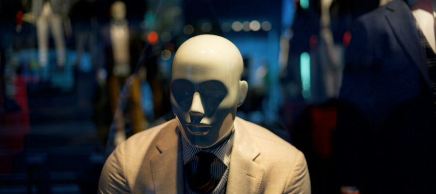 mannequin in brown formal jacket