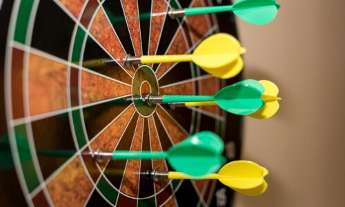green, red, and yellow dartboard